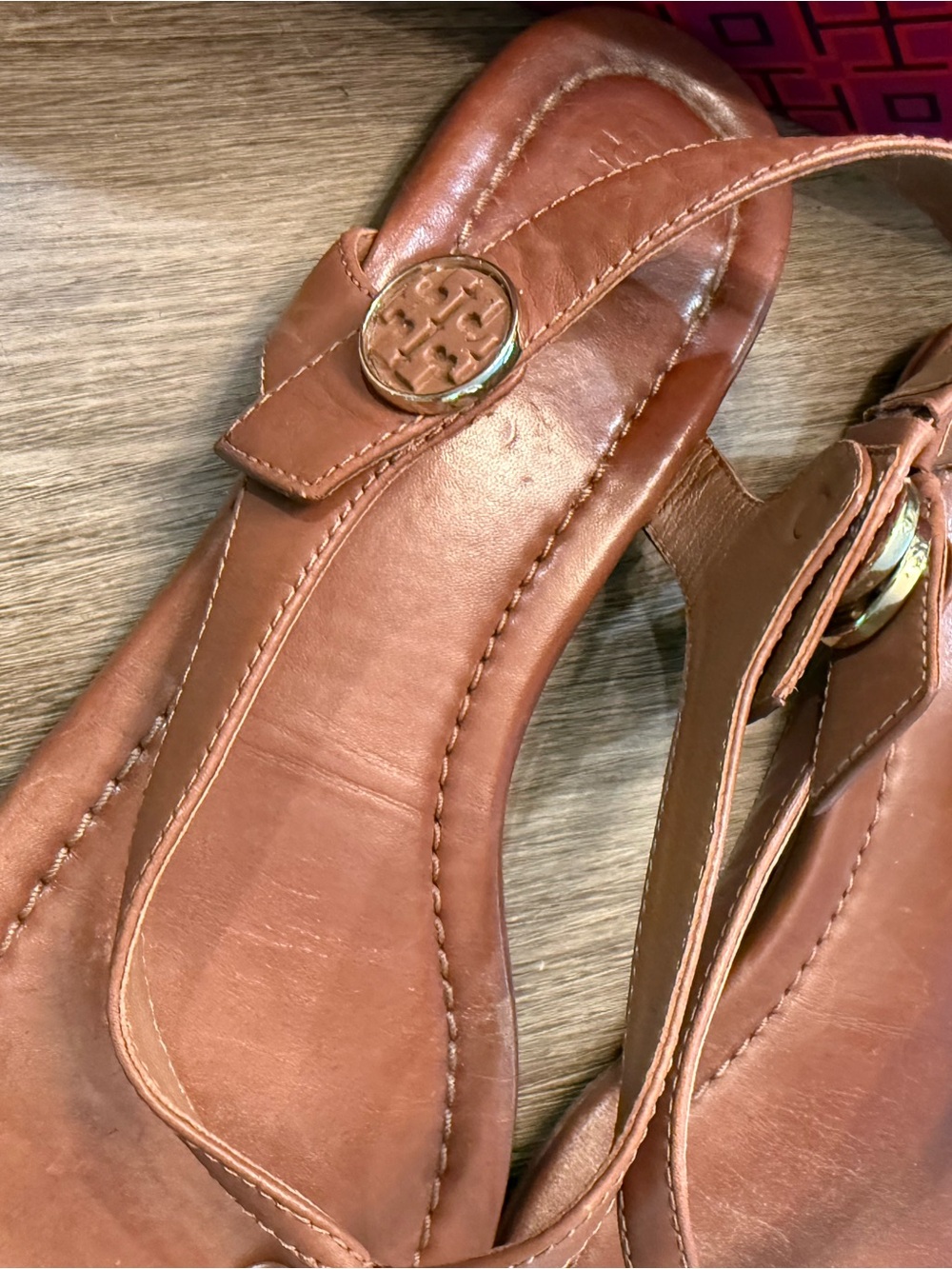 Tory Burch Tan Leather Thong Slingback Sandals Sz 8 - Picture 2 of 5